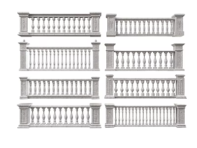 Elegant Stone Railings in Multiple Styles with Baluster and Post Designs 3d model