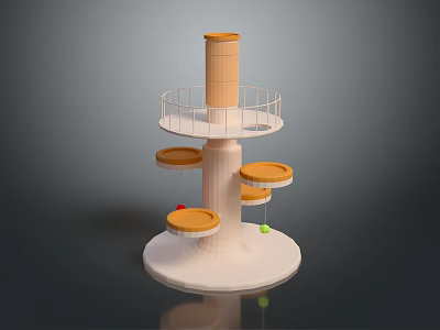 Multi Tiered Round Platform Commercial Equipment With White Base Cylindrical Pillar And Hanging Balls 3d model