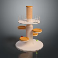 Multi Tiered Round Platform Commercial Equipment With White Base Cylindrical Pillar And Hanging Balls
