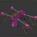 Industrial Four Propeller Drone With Yellow Black Warning Stripes Metallic Body And Underneath Sensor