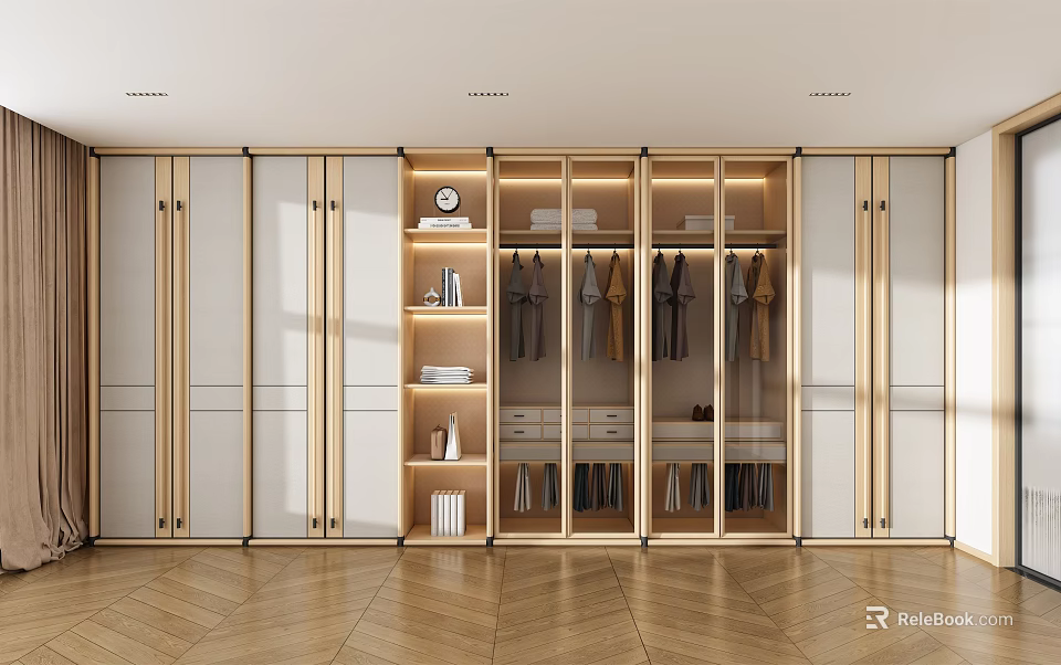 Modern Wardrobe Interior Design With Hanging Rods Shelves Drawers And Organizational Storage 3d model 