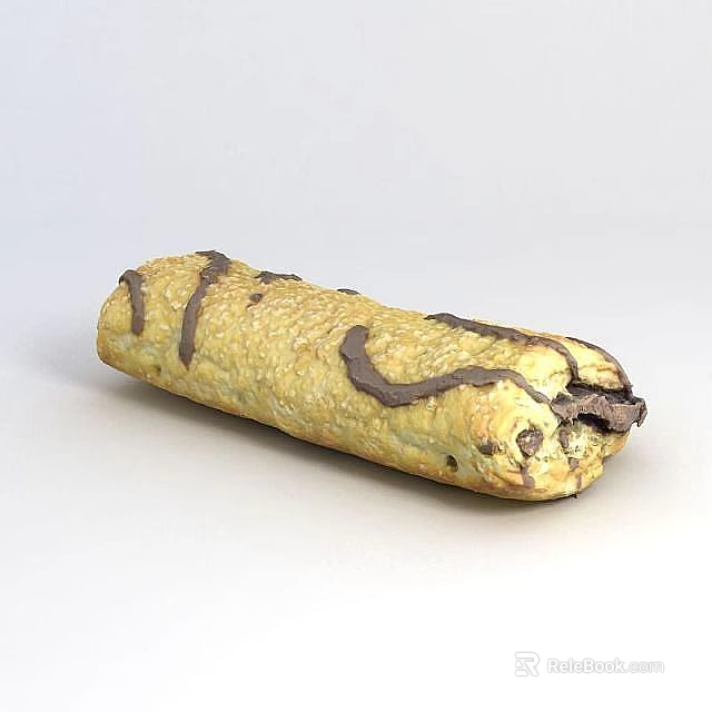 Golden Yellow Rolled Pastry With Dark Stripes On Surface 3d model 