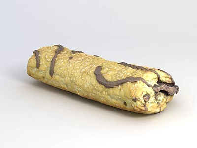 Golden Yellow Rolled Pastry With Dark Stripes On Surface 3d model