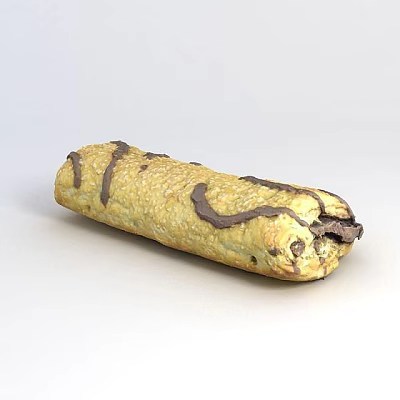 Golden Yellow Rolled Pastry With Dark Stripes On Surface 3d model