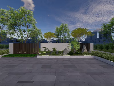 Modern Scenic Feature Wall Design With Green Plants Trees And Stone Pavement 3d model