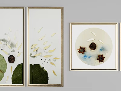 Framed Botanical Plant Paintings With Leaf And Floral Elements For Wall Decor 3d model