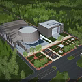 Aerial View Planning of Modern Architecture Circular Structure Square Design with Green Trees and Plaza Area