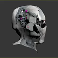Intricate Mechanical Smart Machine Head Design With Metallic Texture And Pink Red Glowing Elements 3d model