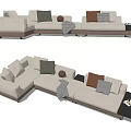 Modern Beige Sectional Sofa With Multiple Colored Cushions Gray Throw Blanket And Side Table 3d model