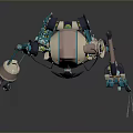 Robot Character Featuring Mechanical Design With Pink Blue Yellow Components And Articulated Limbs