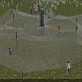 Kindergarten Outdoor Play Area With Net Play Structure And Children Playing On Grass Lawn