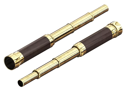 Vintage Brass And Wooden Telescopes With Retractable Design And Decorative Finish 3d model