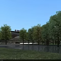 Modern Commercial Complex With Glass Facade Green Surroundings And Parking Area