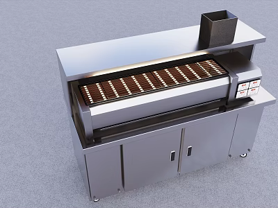 Modern Stainless Steel Kitchen Grill Appliance With Long Grill Surface And Cabinet Doors 3d model
