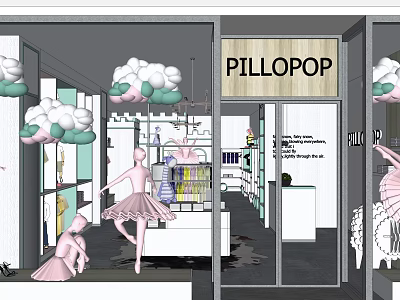 PILLO POP Store Window Display With Ballerina Dolls And Cloud Decorations 3d model