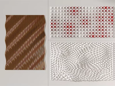 Various Textured Wall Decor with Brown Wavy White Grid and Pebble Like Patterns 3d model