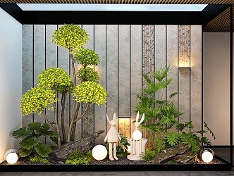 Modern Zen Interior Landscape Courtyard Sketches Stone Flowers and Plants Patio Plant Combination 3d model