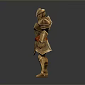 A Man Wearing Full Golden Medieval Armor With Red Belt Isolated On Dark Background