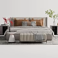 Elegant Modern Double Bed With Brown Pillows Bedside Tables And Decorative Vase 3d model