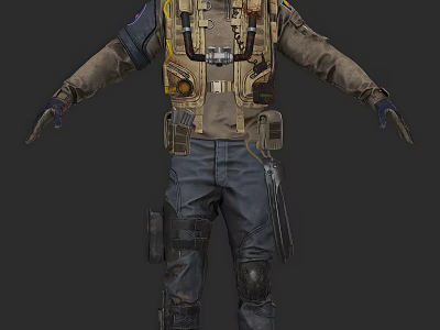 A Man Wearing Tactical Vest Knee Pads Gloves And Utility Pouches In Military Outfit 3d model