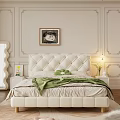 Modern Cream White Tufted Upholstered Double Bed For Cozy French Style Bedroom Interior Design
