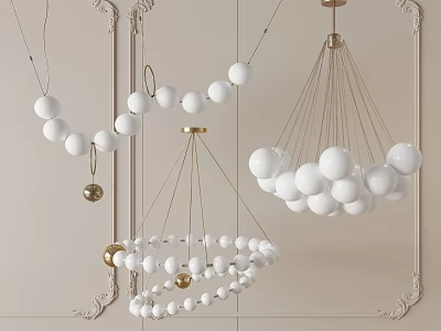 Modern Stylish Chandeliers With White Spherical Balls And Golden Hanging Frames 3d model