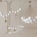 Modern Stylish Chandeliers With White Spherical Balls And Golden Hanging Frames