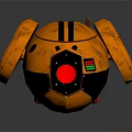 Orange Industrial Equipment With Black Stripes Circular Lens And Red Indicator Lights