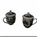 Traditional Chinese Teaware Two Ceramic Teacups With Lids Featuring Classic Landscape Patterns
