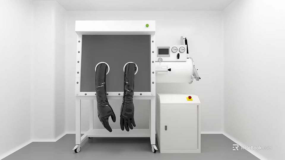 Medical Biological Safety Cabinet With Black Gloves Control Panel And Side Cabinet For Laboratory Use 3d model 