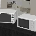 Modern Kitchen Interior With Two White Microwaves On Dark Cabinet 3d model