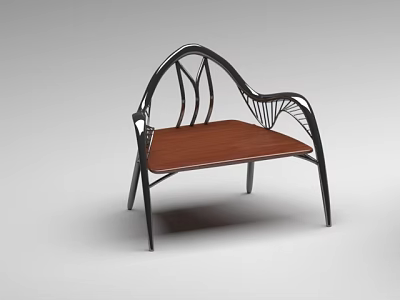 Comfortable Modern Leisure Chair With Curved Black Metal Frame Armrests And Wooden Seat Design 3d model