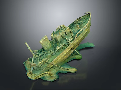 Detailed Underwater Shipwreck Wreckage Model With Rusty Hull And Marine Plants 3d model