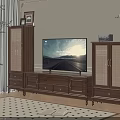 Wooden TV Stand With Rattan Door Side Cabinets TV In Cozy Natural Living Room