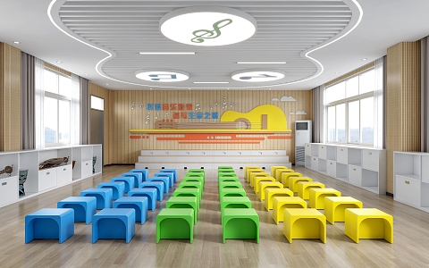 Middle School Primary School Music Classroom 3d model