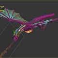 Detailed 3D Flying Dragon Model With Orange Wings And Red Spikes