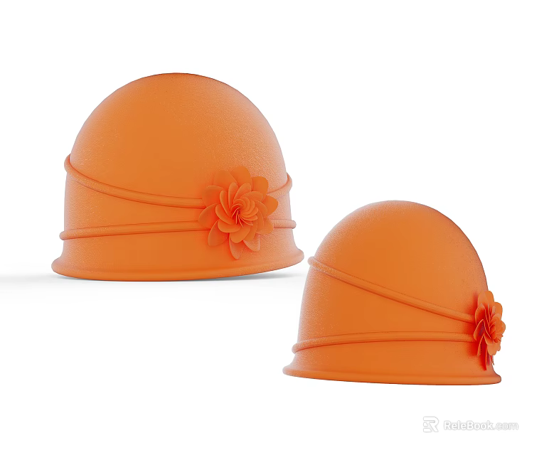 Two Orange Hats With Elegant Flower Accents And Soft Comfortable Fabric Design 3d model 