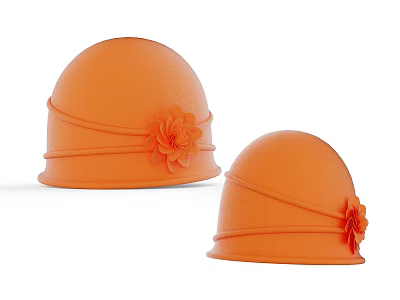 Two Orange Hats With Elegant Flower Accents And Soft Comfortable Fabric Design 3d model