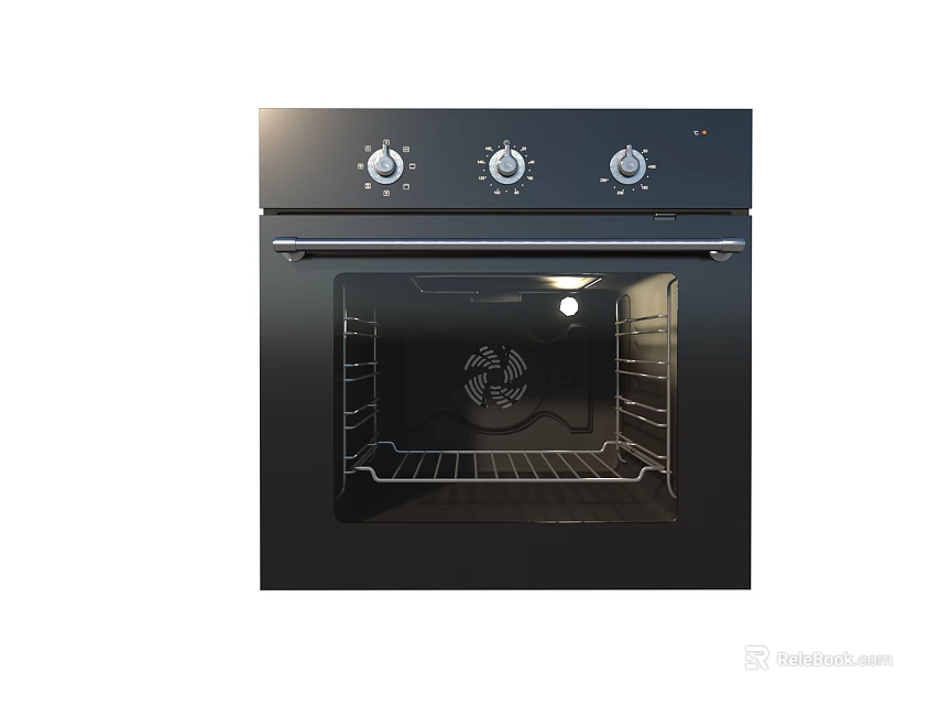 Modern Black Kitchen Oven With Control Knobs Interior Rack And Light 3d model