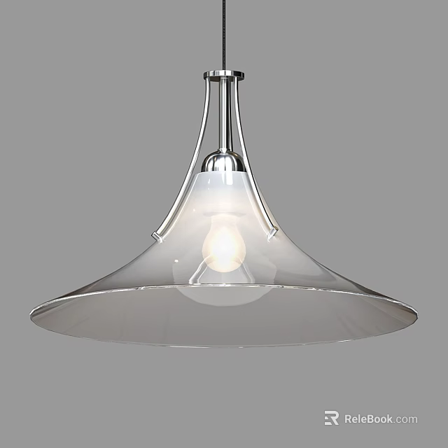 Modern Pendant Light With Chrome Metal Frame And Transparent Glass Shade 3d model 