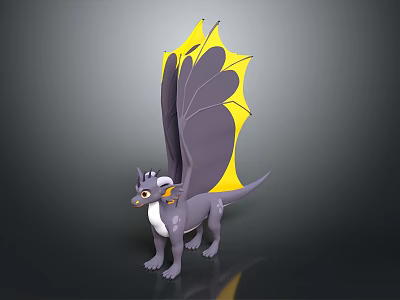 Gray Dragon Game and Movie Character With Yellow Wings and White Underbelly 3D Model Design 3d model