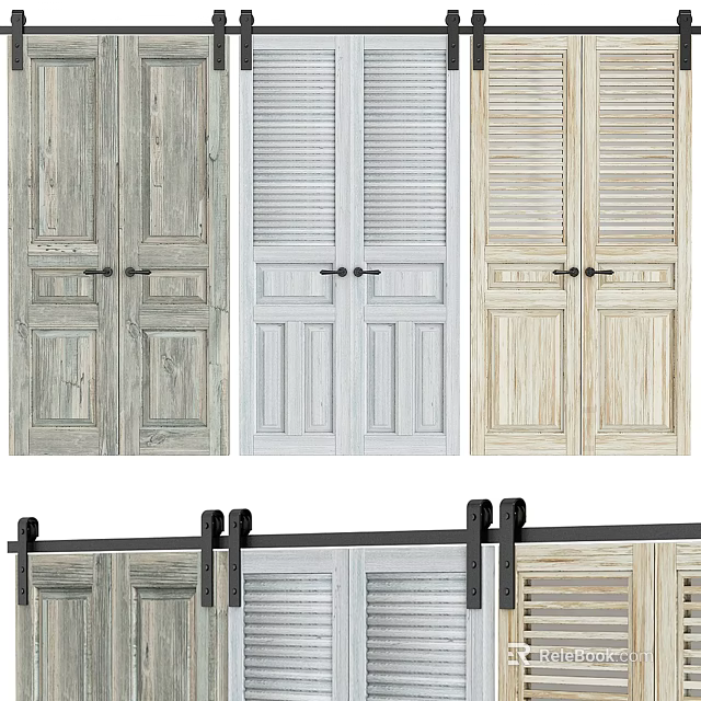 Wooden Sliding Doors in Various Styles for Home Interior Decoration 3d model 