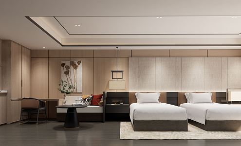 New Chinese Room Hotel Room 3d model