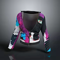 Unique Colorful Cropped Jacket with Mesh Panel and Patchwork Printed Sleeves