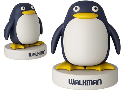 Adorable Penguin Toy Dolls with WALKMAN Branded Bases in Two Sizes 3d model
