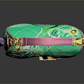Vibrant Green Handbag With Decorative Floral Patterns Pink Handle And Tassels