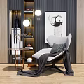 Elegant Accent Chair With Plaid Pillow Gray Blanket Side Table And Abstract Painting