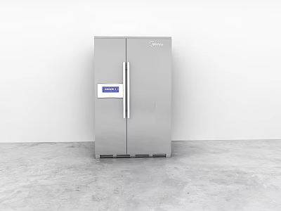 Midea Silver Double Door Refrigerator Freezer With Blue Display Modern Sleek Design 3d model
