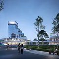 Contemporary Library Building With Glass Facade Greenery And Pedestrian Walkway