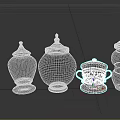 Assorted Decorative Jars Featuring Dark Green Brown And White Textured Designs